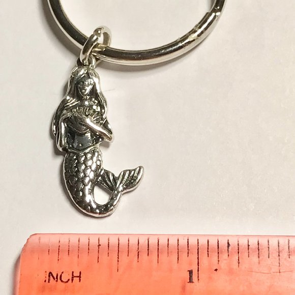 Mermaid Keychain Keyring Silver Tone Metal Charm Island Beach Nautical - Picture 9 of 10